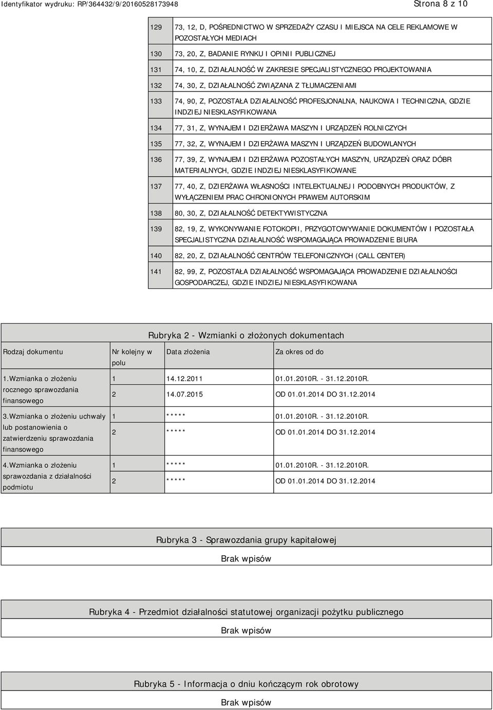 Z, WYNAJEM I DZIERŻAWA MASZYN I URZĄDZEŃ ROLNICZYCH 135 77, 32, Z, WYNAJEM I DZIERŻAWA MASZYN I URZĄDZEŃ BUDOWLANYCH 136 77, 39, Z, WYNAJEM I DZIERŻAWA POZOSTAŁYCH MASZYN, URZĄDZEŃ ORAZ DÓBR