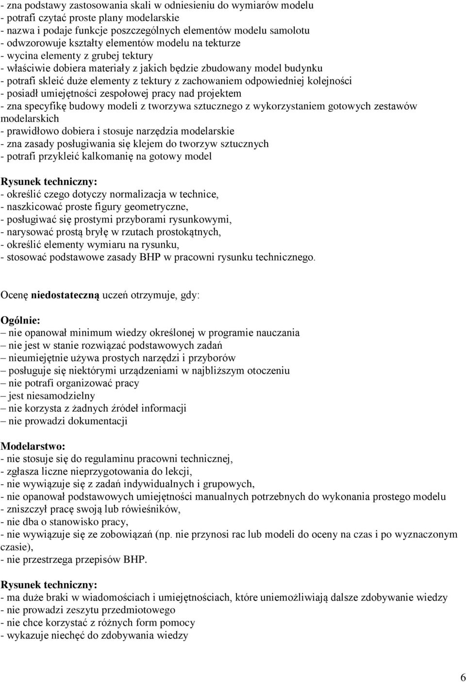 odpowiedniej kolejności - posiadł umiejętności zespołowej pracy nad projektem - zna specyfikę budowy modeli z tworzywa sztucznego z wykorzystaniem gotowych zestawów modelarskich - prawidłowo dobiera