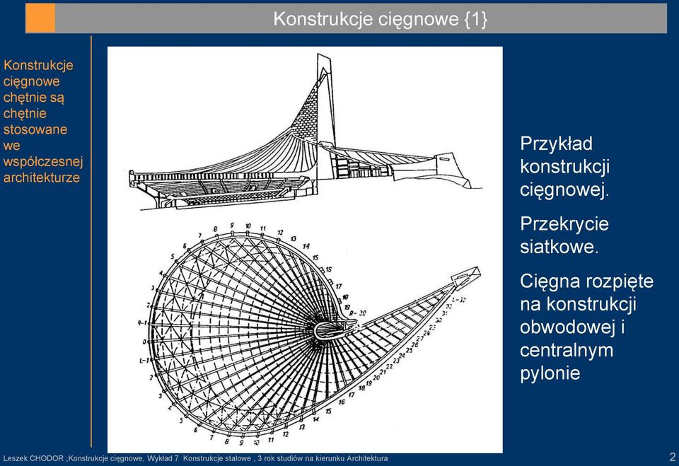 Cięgna rozpięte na konstrukcji obwodowej i centralnym pylonie Leszek