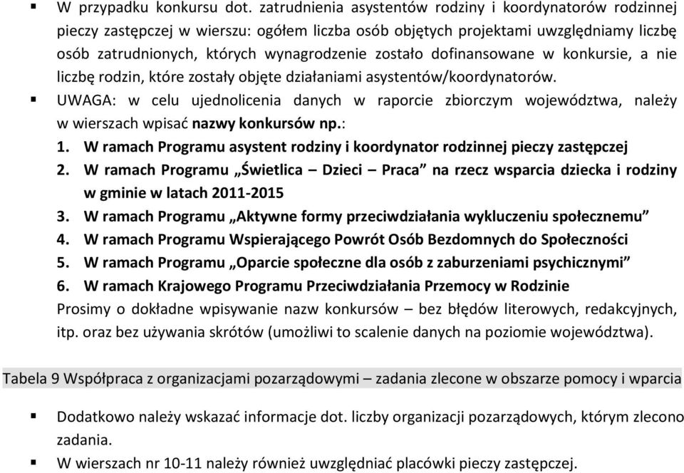 dofinansowane w konkursie, a nie liczbę rodzin, które zostały objęte działaniami asystentów/koordynatorów.