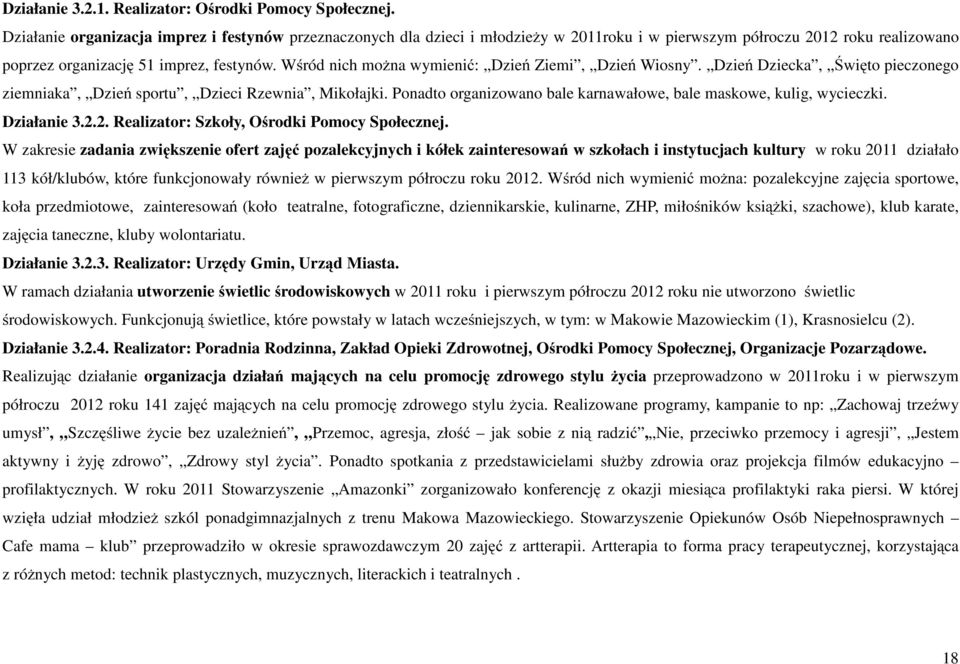 Wśród nich można wymienić: Dzień Ziemi, Dzień Wiosny. Dzień Dziecka, Święto pieczonego ziemniaka, Dzień sportu, Dzieci Rzewnia, Mikołajki.