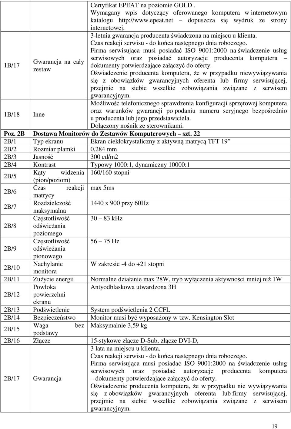 Firma serwisująca musi posiadać ISO 9001:2000 na świadczenie usług serwisowych oraz posiadać autoryzacje producenta komputera dokumenty potwierdzające załączyć do oferty.