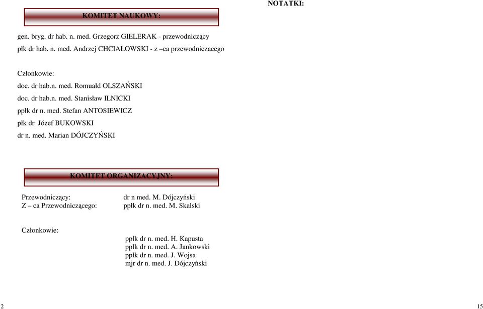 M. Dójczyński Z ca Przewodniczącego: ppłk dr n. med. M. Skalski Członkowie: ppłk dr n. med. H. Kapusta ppłk dr n. med. A. Jankowski ppłk dr n.
