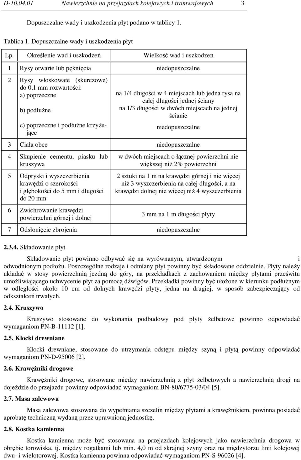 podłuŝne krzyŝujące na 1/4 długości w 4 miejscach lub jedna rysa na całej długości jednej ściany na 1/3 długości w dwóch miejscach na jednej ścianie niedopuszczalne 3 Ciała obce niedopuszczalne 4