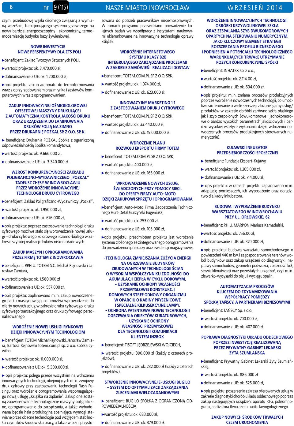 000 zł, dofinansowanie z UE: ok. 1.200.000 zł, opis projektu: zakup automatu do termoformowania wraz z oprzyrządowaniem oraz młynka i zestawów komputerowych wraz z oprogramowaniem.