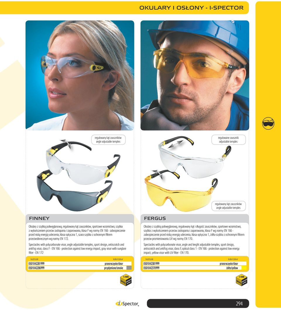 172. Spectacles with polycarbonate visor, angle, sport design, antiscratch and antifog visor, class F - EN 166 - protection against low energy impact, gray visor with sunglare filter - EN 172