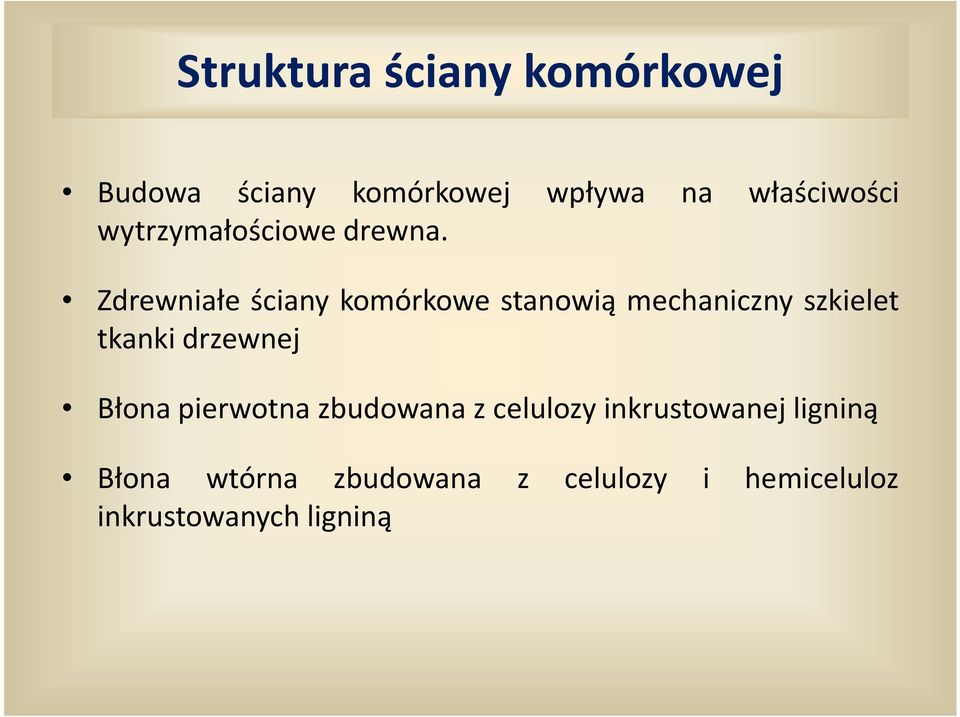 Zdrewniałe ściany komórkowe stanowią mechaniczny szkielet tkanki drzewnej