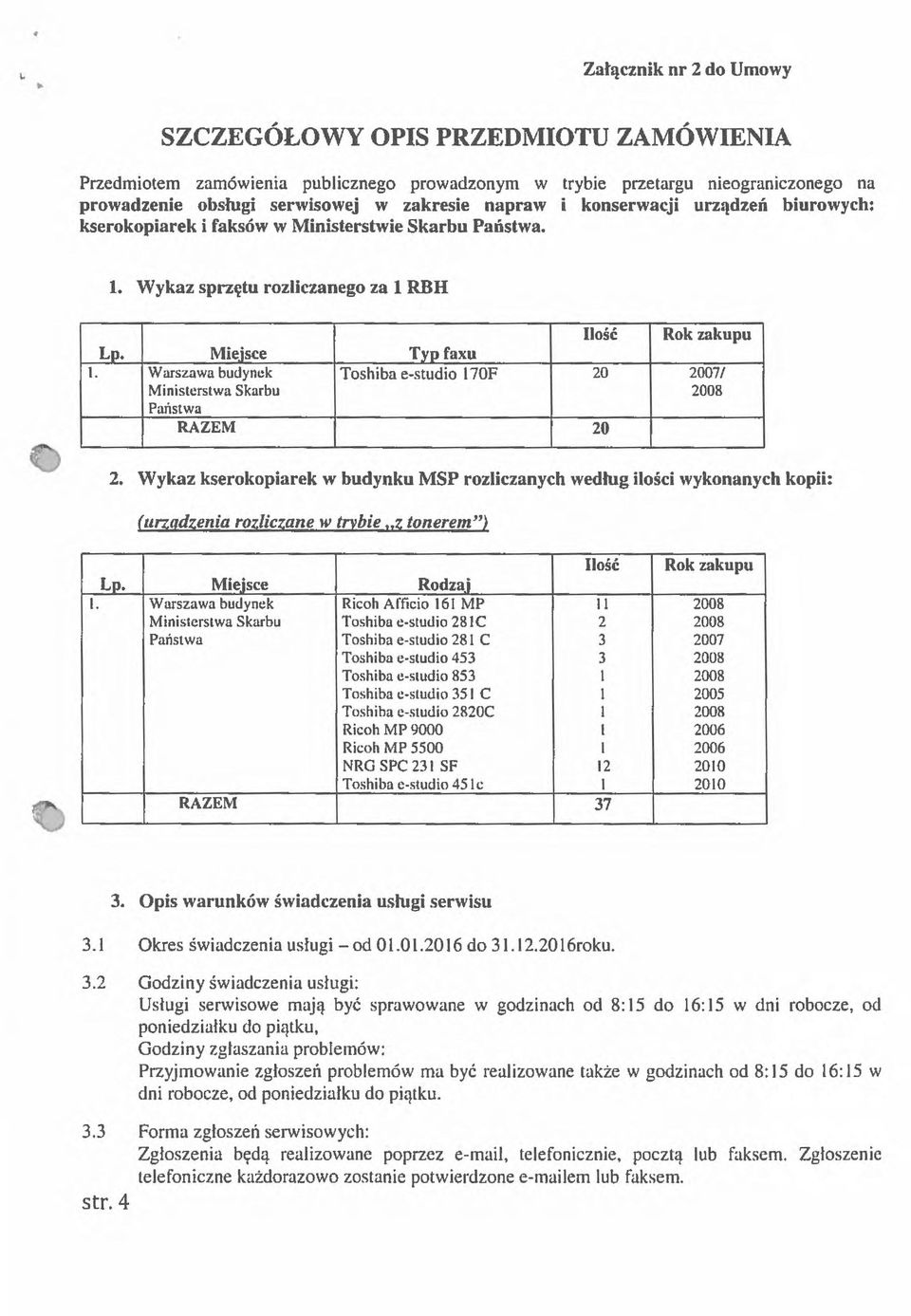 Miejsce Typ faxu L Warszawa budynek Ministerstwa Skarbu Toshiba e-studio 170F 20 2007/ 2008 Państwa RAZEM 20 2.