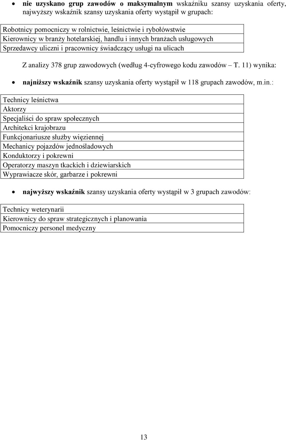 11) wynika: najniższy wskaźnik szansy uzyskania oferty wystąpił w 118 grupach zawodów, m.in.