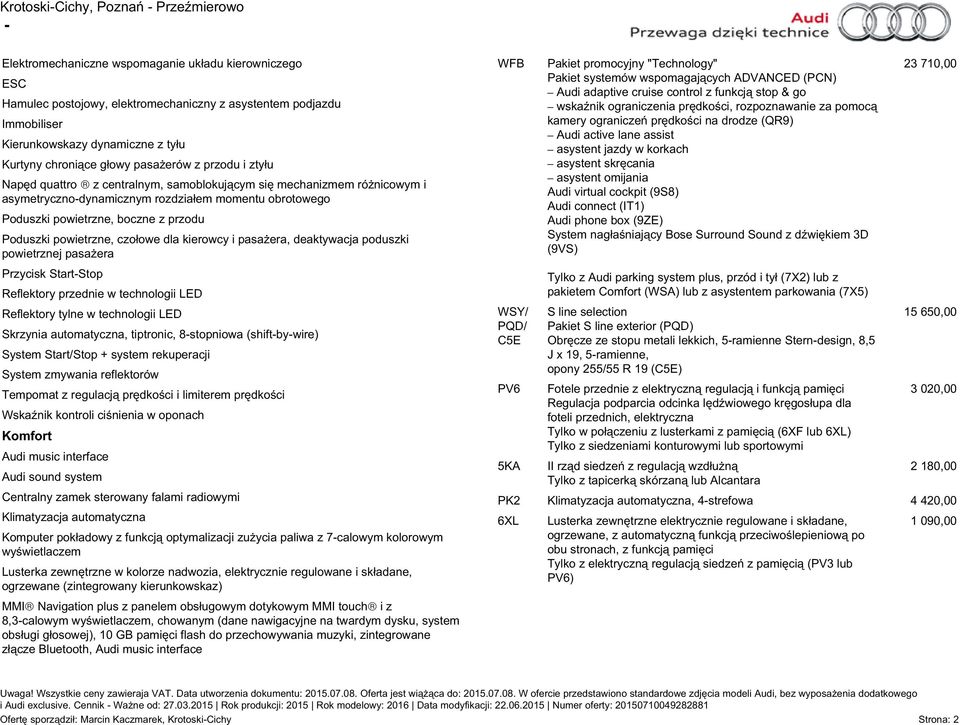 czołowe dla kierowcy i pasażera, deaktywacja poduszki powietrznej pasażera Przycisk StartStop Reflektory przednie w technologii LED Reflektory tylne w technologii LED Skrzynia automatyczna,