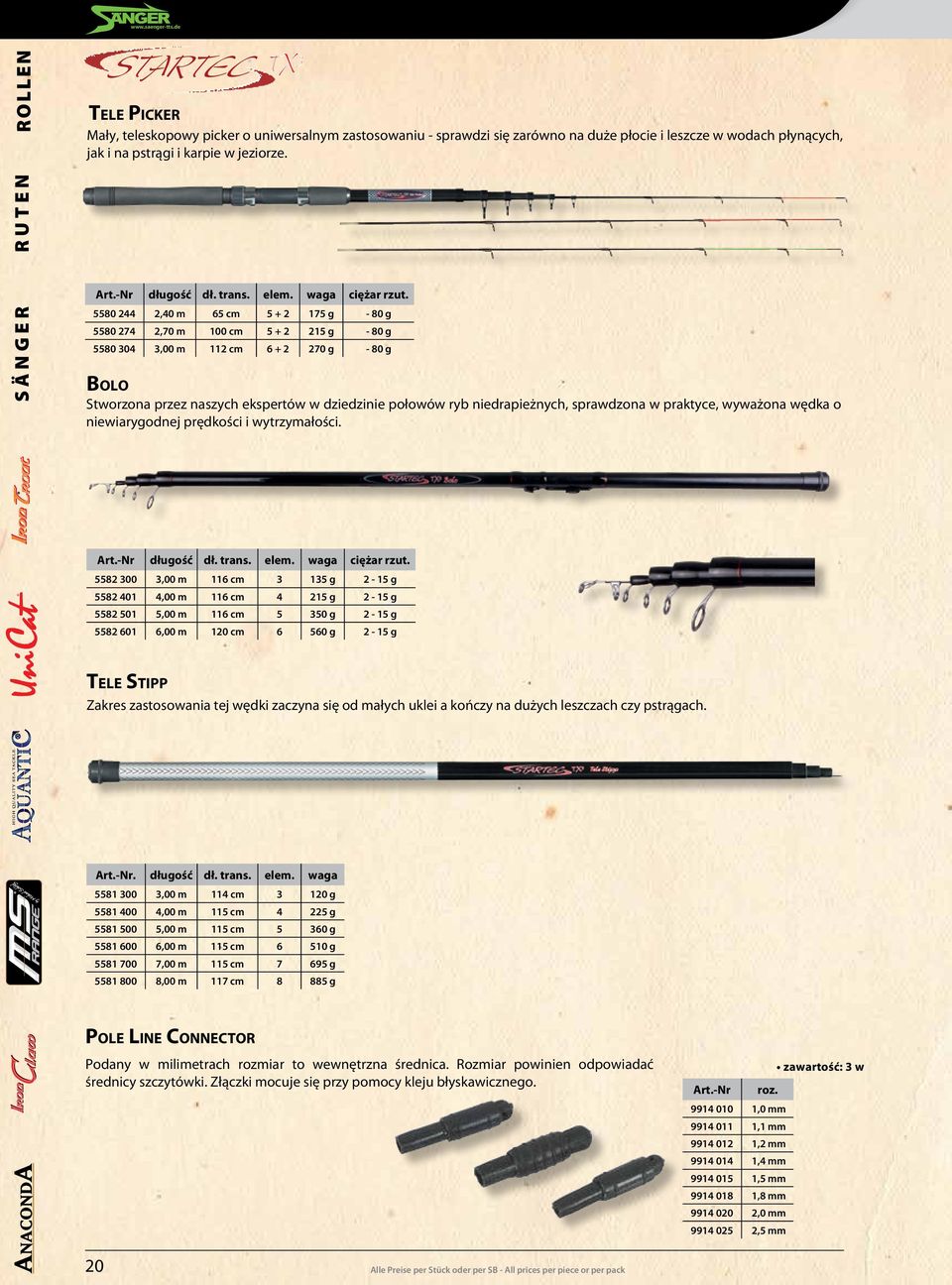 R U T E N 5580 244 2,40 m 65 cm 5 + 2 175 g - 80 g 5580 274 2,70 m 100 cm 5 + 2 215 g - 80 g 5580 304 3,00 m 112 cm 6 + 2 270 g - 80 g Bolo Stworzona przez naszych ekspertów w dziedzinie połowów ryb