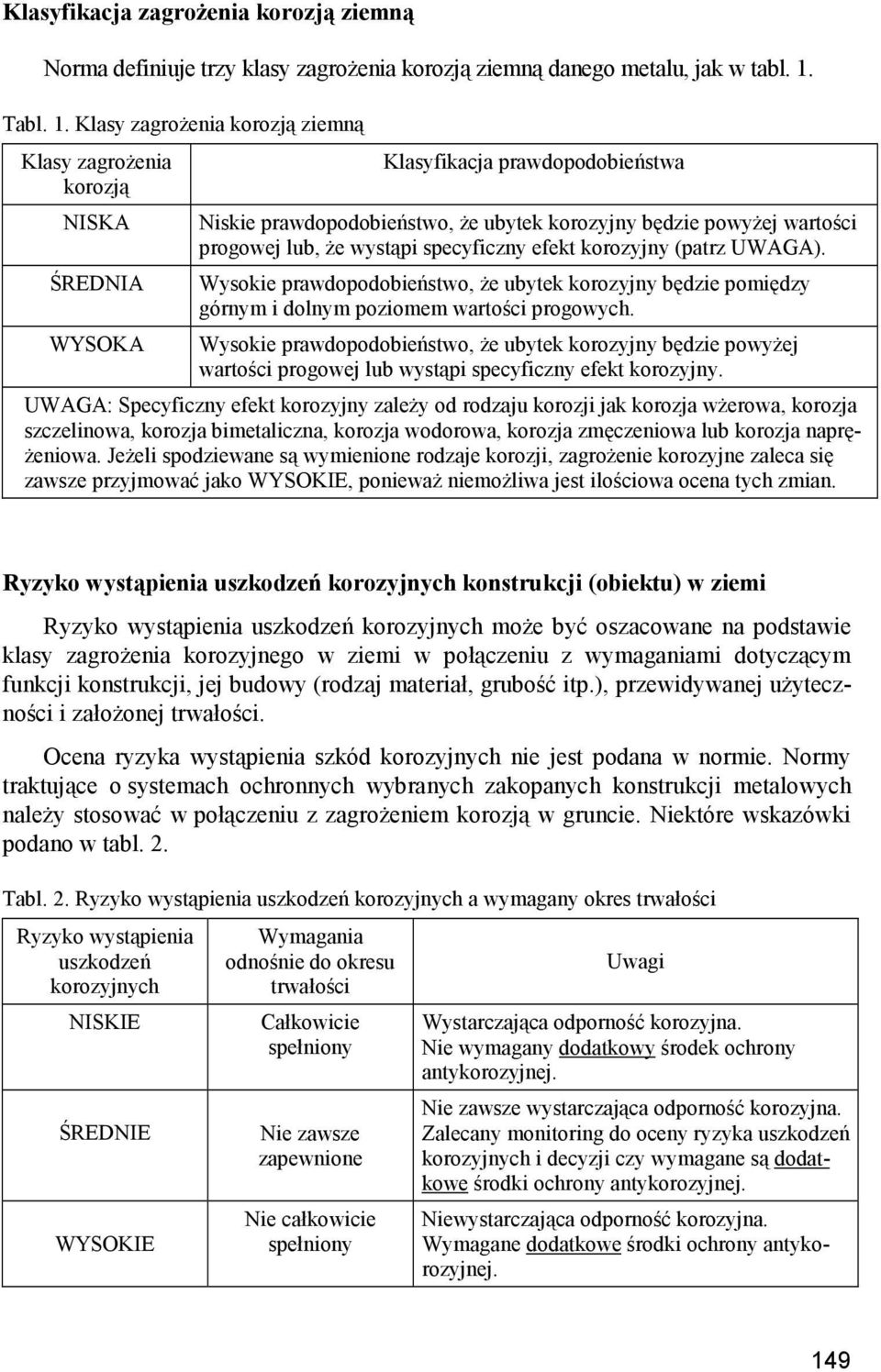 Klasy zagrożenia korozją ziemną Klasy zagrożenia korozją NISKA ŚREDNIA WYSOKA Klasyfikacja prawdopodobieństwa Niskie prawdopodobieństwo, że ubytek korozyjny będzie powyżej wartości progowej lub, że