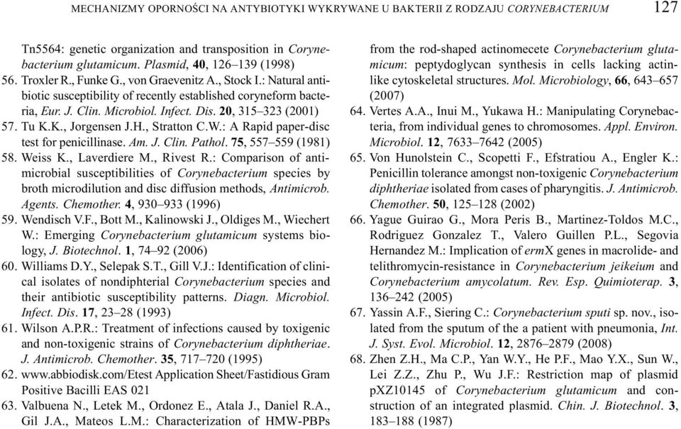 K., Jorgensen J.H., Stratton C.W.: A Rapid paper-disc test for penicillinase. Am. J. Clin. Pathol. 75, 557 559 (1981) 58. Weiss K., Laverdiere M., Rivest R.