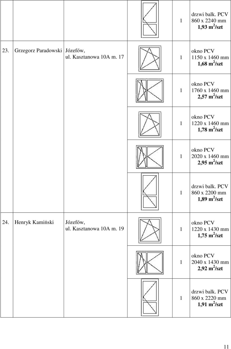 2020 x 460 mm 2,95 m 2 /szt 860 x 2200 mm,89 m 2 /szt 24.