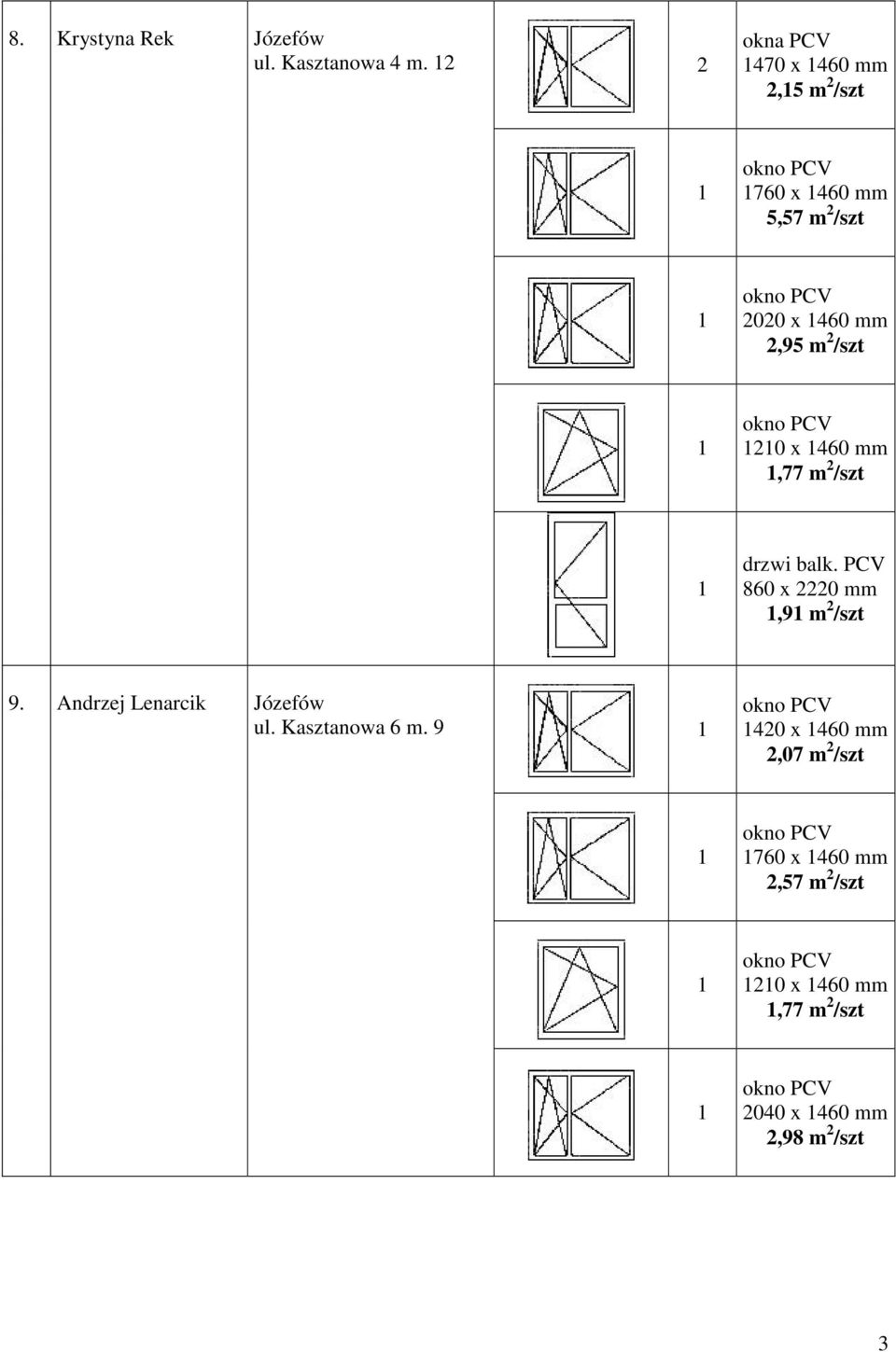 m 2 /szt 20 x 460 mm,77 m 2 /szt,9 m 2 /szt 9. Andrzej Lenarcik Józefów ul.