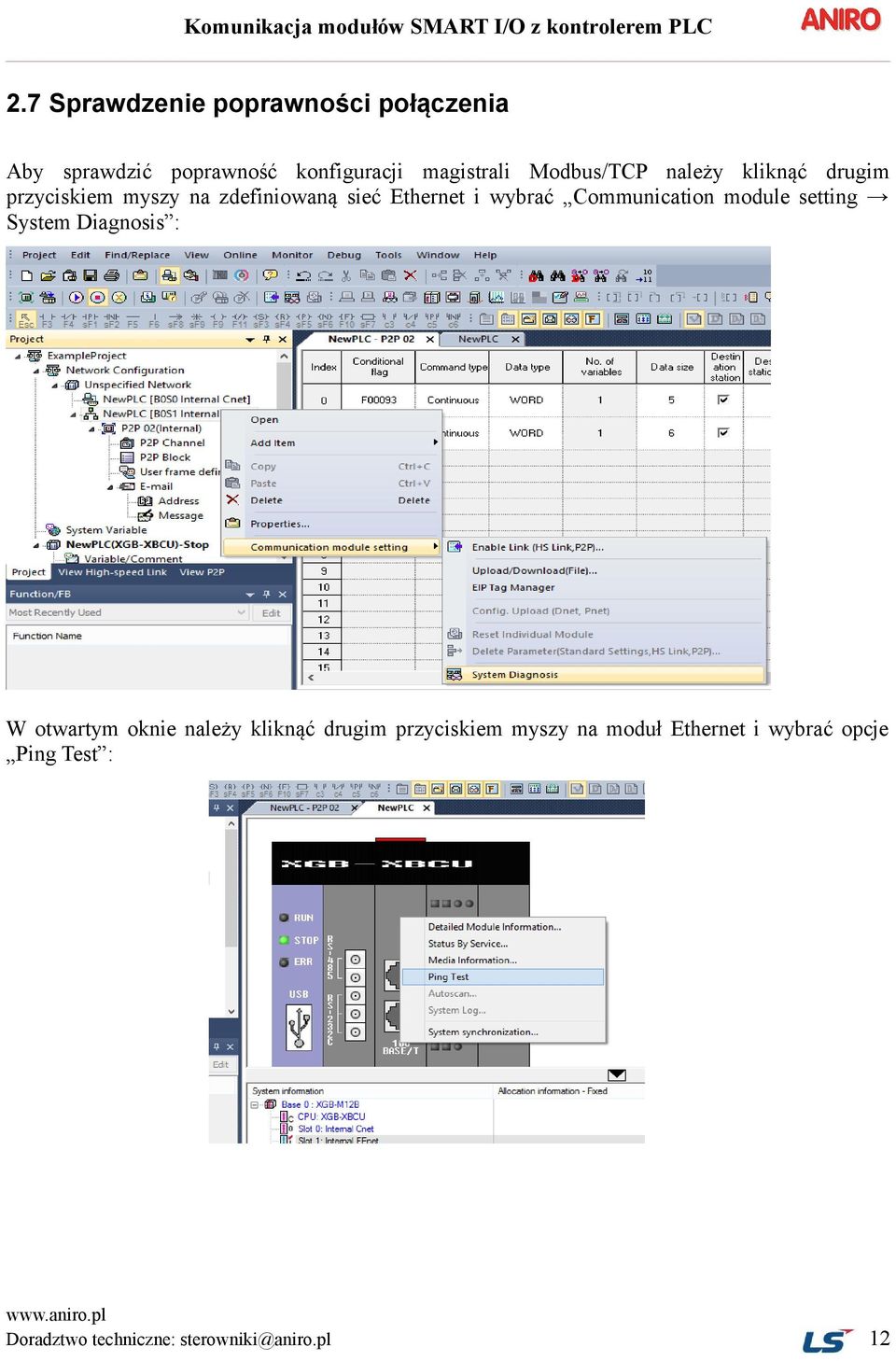 Communication module setting System Diagnosis : W otwartym oknie należy kliknąć drugim