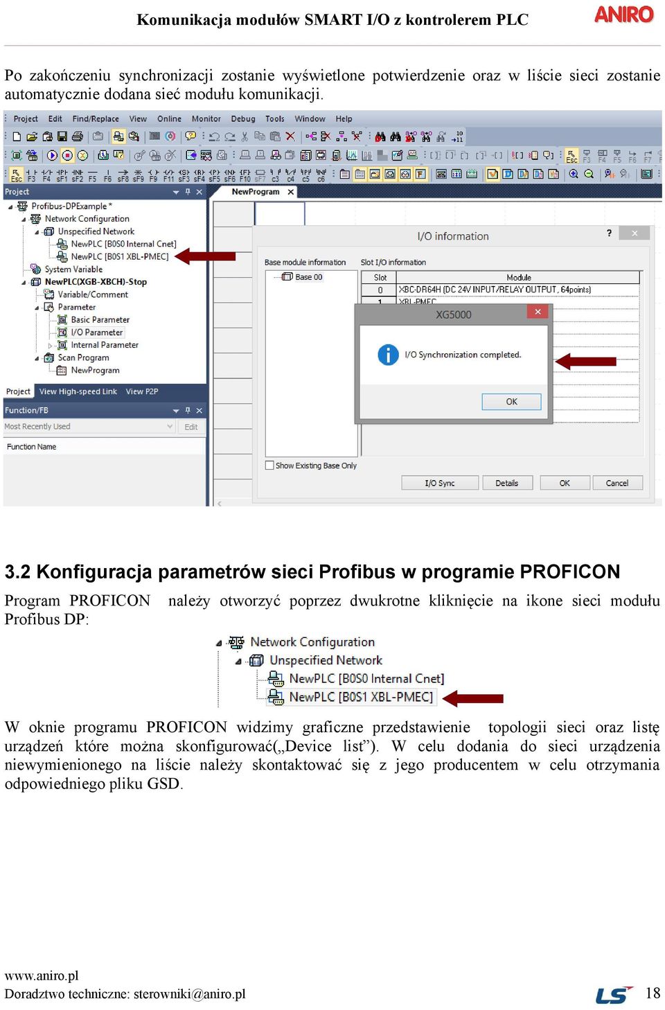 DP: W oknie programu PROFICON widzimy graficzne przedstawienie topologii sieci oraz listę urządzeń które można skonfigurować( Device list ).