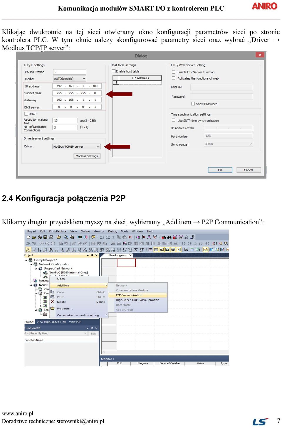 W tym oknie należy skonfigurować parametry sieci oraz wybrać Driver Modbus TCP/IP server