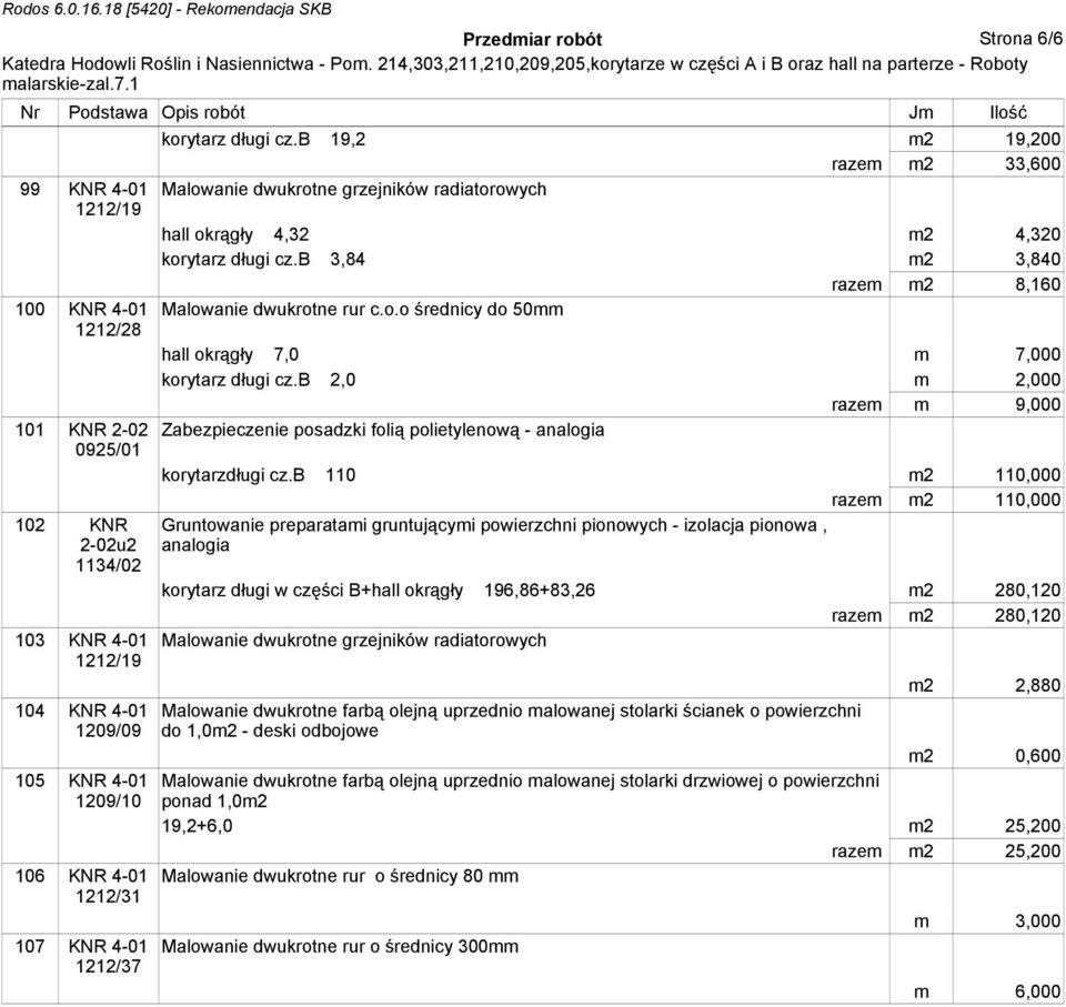 b 2,0 m 2,000 razem m 9,000 101 KNR 2-02 Zabezpieczenie posadzki folią polietylenową - analogia korytarzdługi cz.