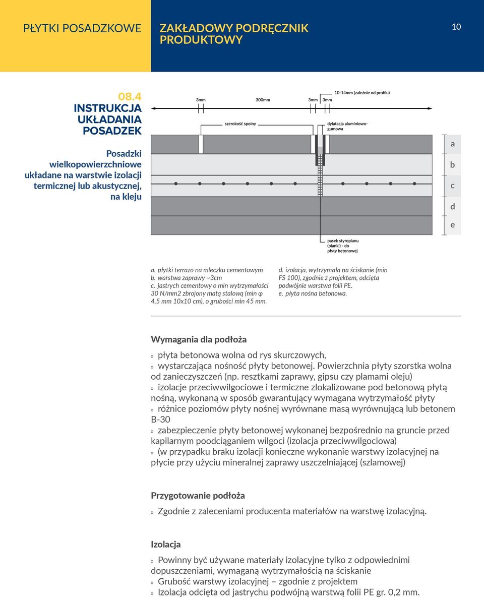 izolacja, wytrzymała na ściskanie (min FS 100), zgodnie z projektem, odcięta podwójnie warstwa folii PE. e. płyta nośna betonowa.