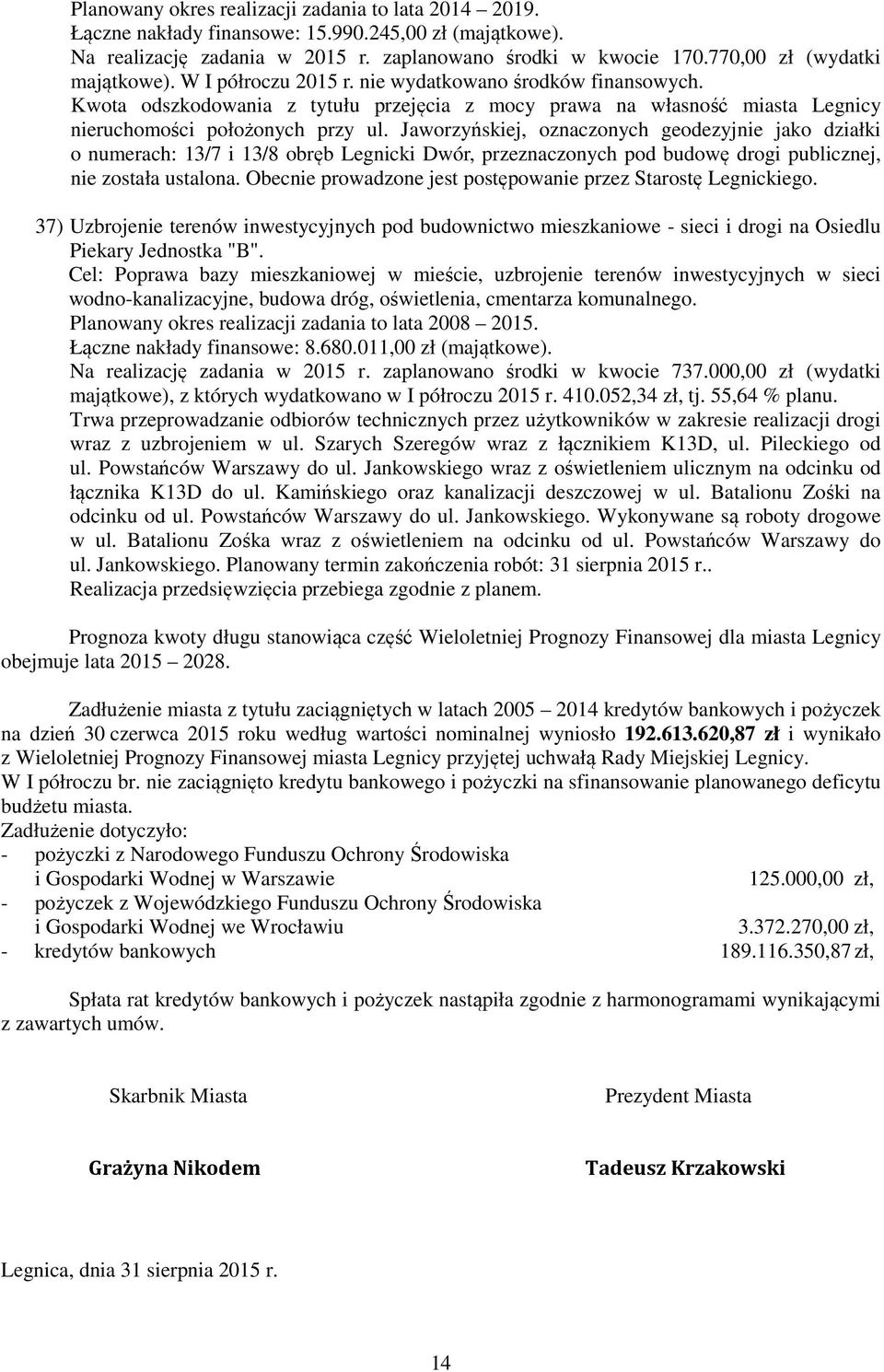 Jaworzyńskiej, oznaczonych geodezyjnie jako działki o numerach: 13/7 i 13/8 obręb Legnicki Dwór, przeznaczonych pod budowę drogi publicznej, nie została ustalona.