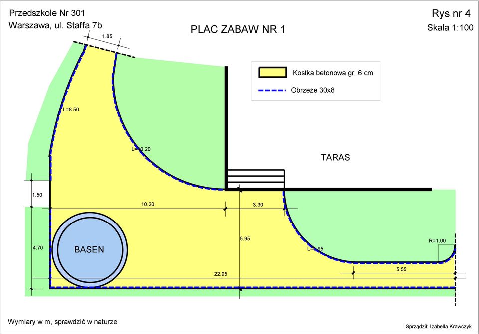 betonowa gr. 6 cm Obrzeże 30x8 L=8.50 L=10.20 TARAS 1.