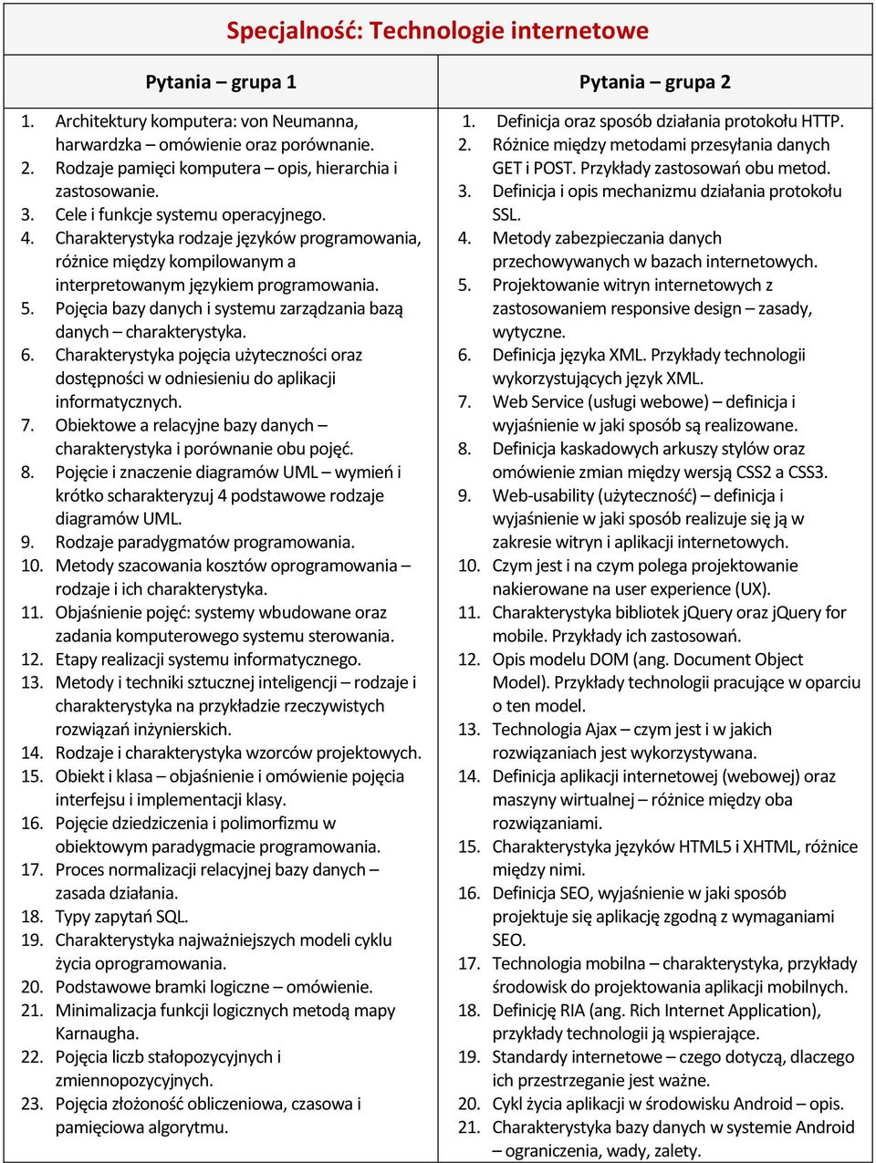 Pojęcia bazy danych i systemu zarządzania bazą danych charakterystyka. 6. Charakterystyka pojęcia użyteczności oraz dostępności w odniesieniu do aplikacji 7.