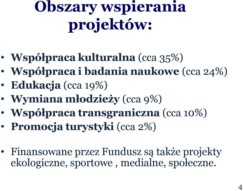 Współpraca transgraniczna (cca 10%) Promocja turystyki (cca 2%)