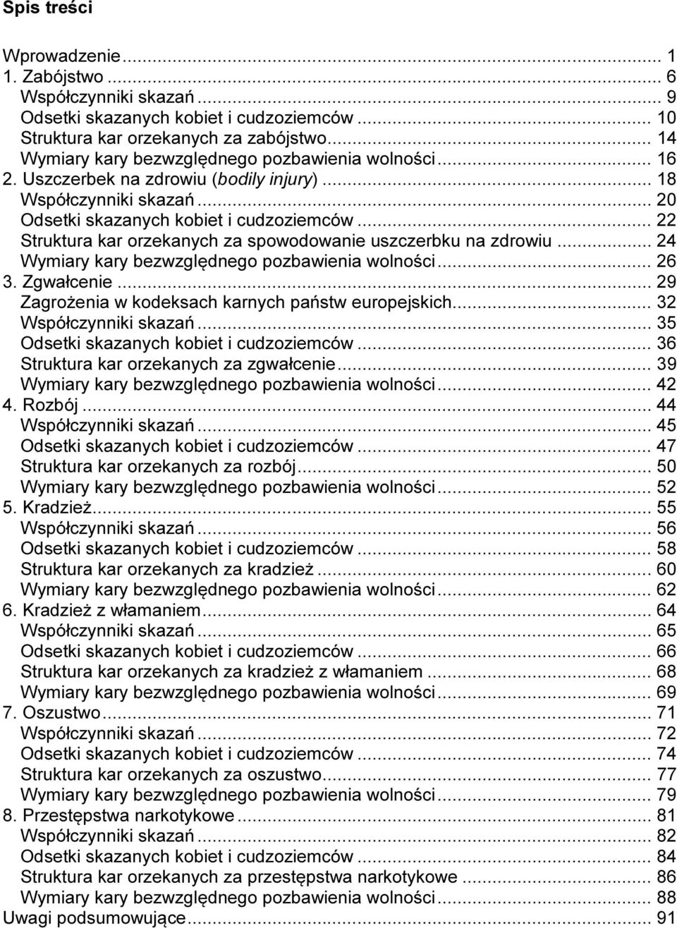 .. 22 Struktura kar orzekanych za spowodowanie uszczerbku na zdrowiu... 24 Wymiary kary bezwzględnego pozbawienia wolności... 26 3. Zgwałcenie... 29 Zagrożenia w kodeksach karnych państw europejskich.