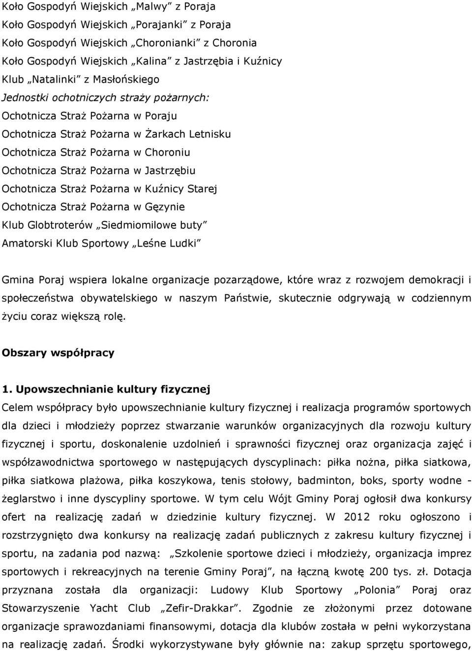 Jastrzębiu Ochotnicza Straż Pożarna w Kuźnicy Starej Ochotnicza Straż Pożarna w Gęzynie Klub Globtroterów Siedmiomilowe buty Amatorski Klub Sportowy Leśne Ludki Gmina Poraj wspiera lokalne
