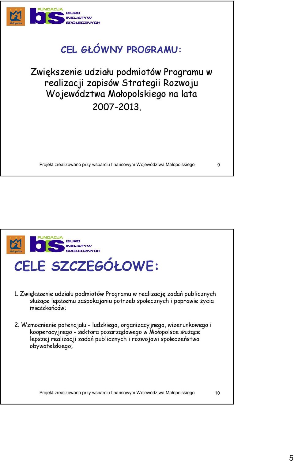 Zwiększenie udziału podmiotów Programu w realizację zadań publicznych słuŝące lepszemu zaspokajaniu potrzeb społecznych i poprawie