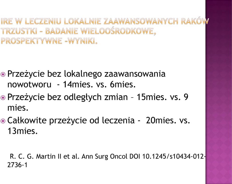 Całkowite przeżycie od leczenia - 20mies. vs. 13mies. R. C.