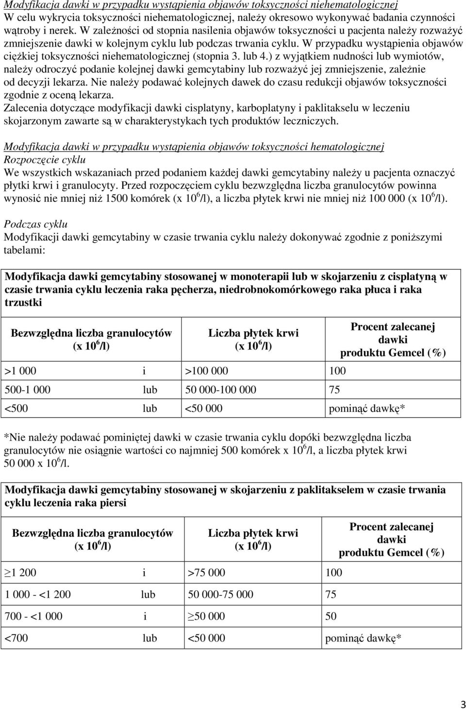 W przypadku wystąpienia objawów cięŝkiej toksyczności niehematologicznej (stopnia 3. lub 4.