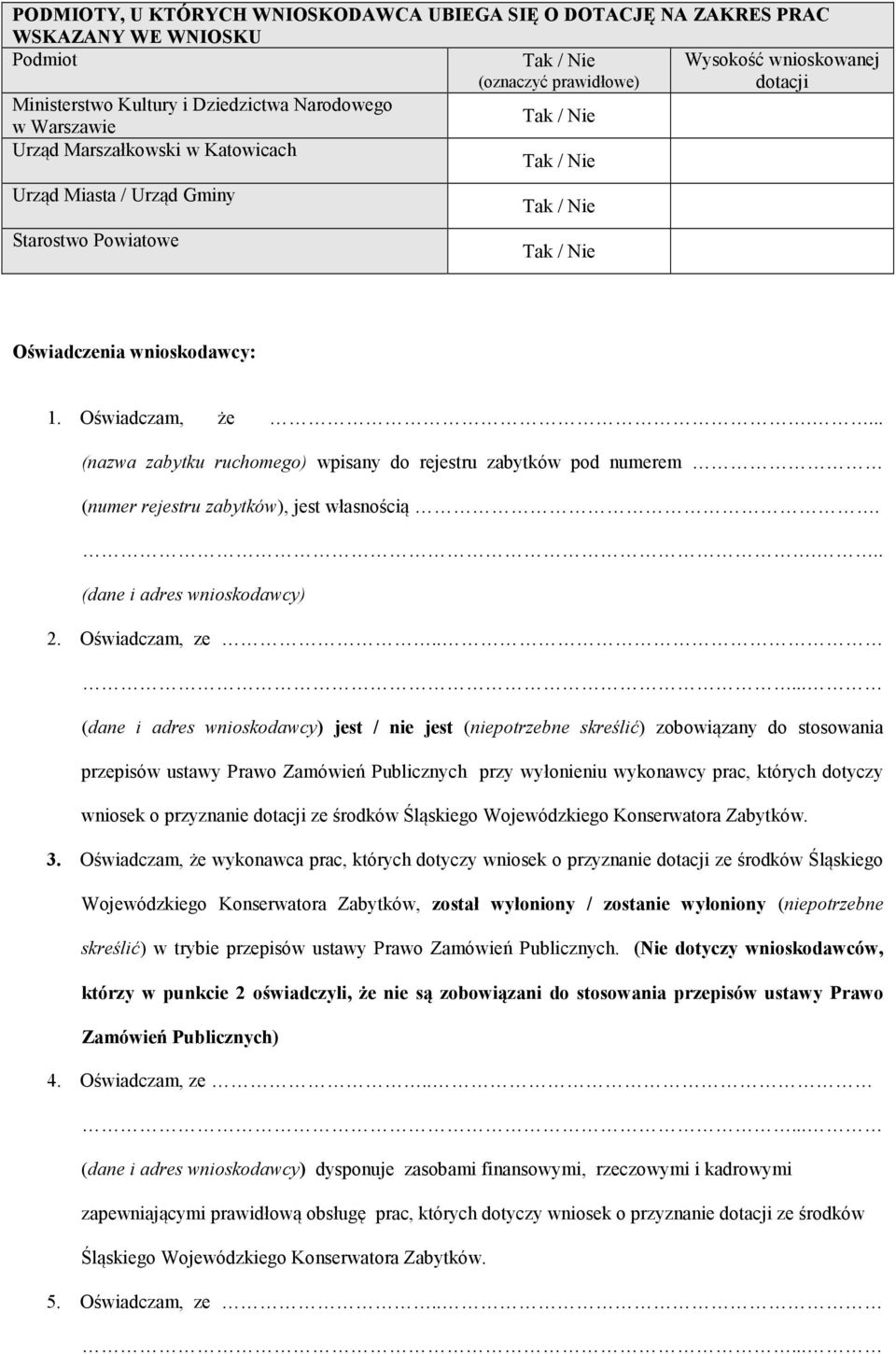 ... (nazwa zabytku ruchomego) wpisany do rejestru zabytków pod numerem (numer rejestru zabytków), jest własnością.... (dane i adres wnioskodawcy) 2. Oświadczam, ze.