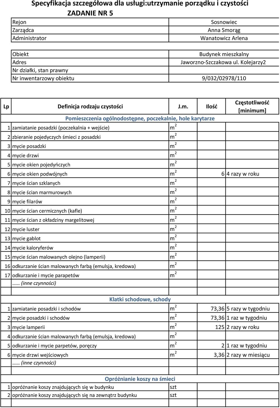 2 4 mycie drzwi m 2 5 mycie okien pojedyńczych m 2 6 mycie okien podwójnych m 2 6 4 razy w roku 7 mycie ścian szklanych m 2 8 mycie ścian marmurowych m 2 9 mycie filarów m 2 10 mycie ścian