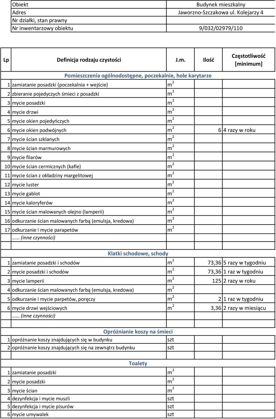 m 2 4 mycie drzwi m 2 5 mycie okien pojedyńczych m 2 6 mycie okien podwójnych m 2 6 4 razy w roku 7 mycie ścian szklanych m 2 8 mycie ścian marmurowych m 2 9 mycie filarów m 2 10 mycie ścian