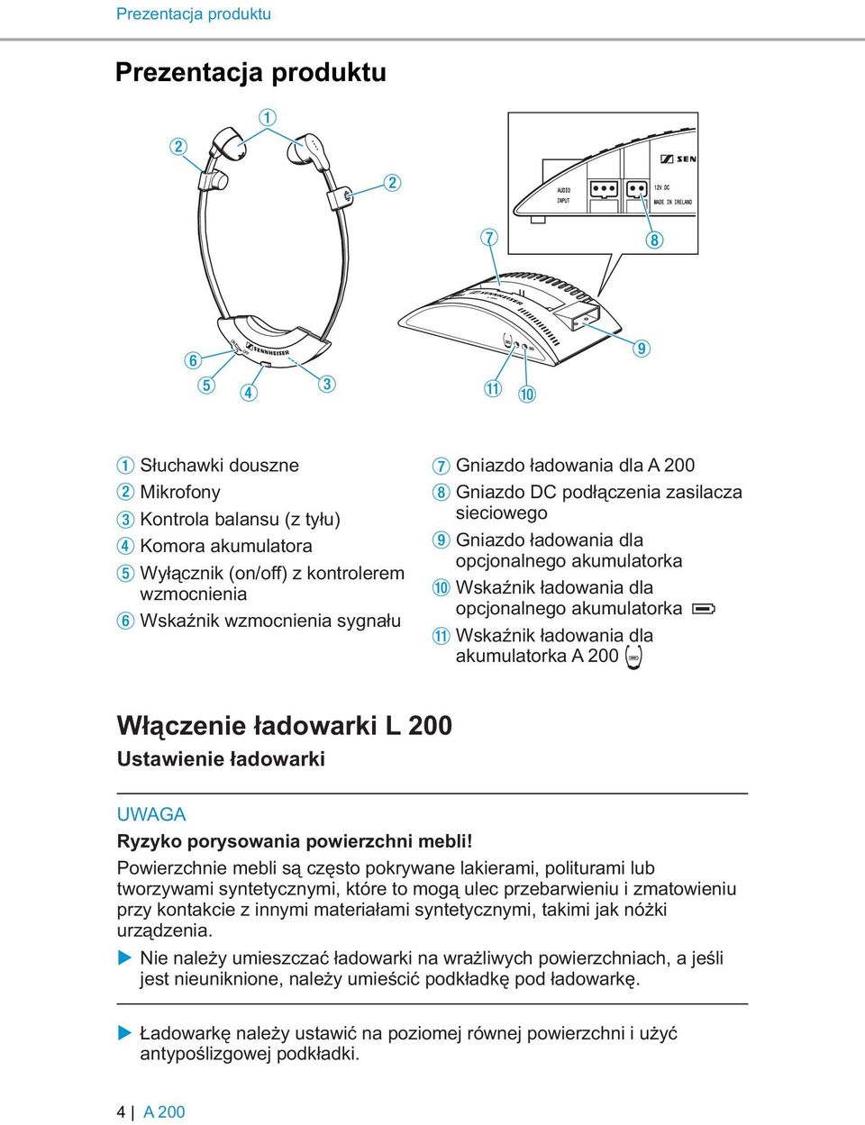 ładowarki L 200 Ustawienie ładowarki UWAGA Ryzyko porysowania powierzchni mebli!