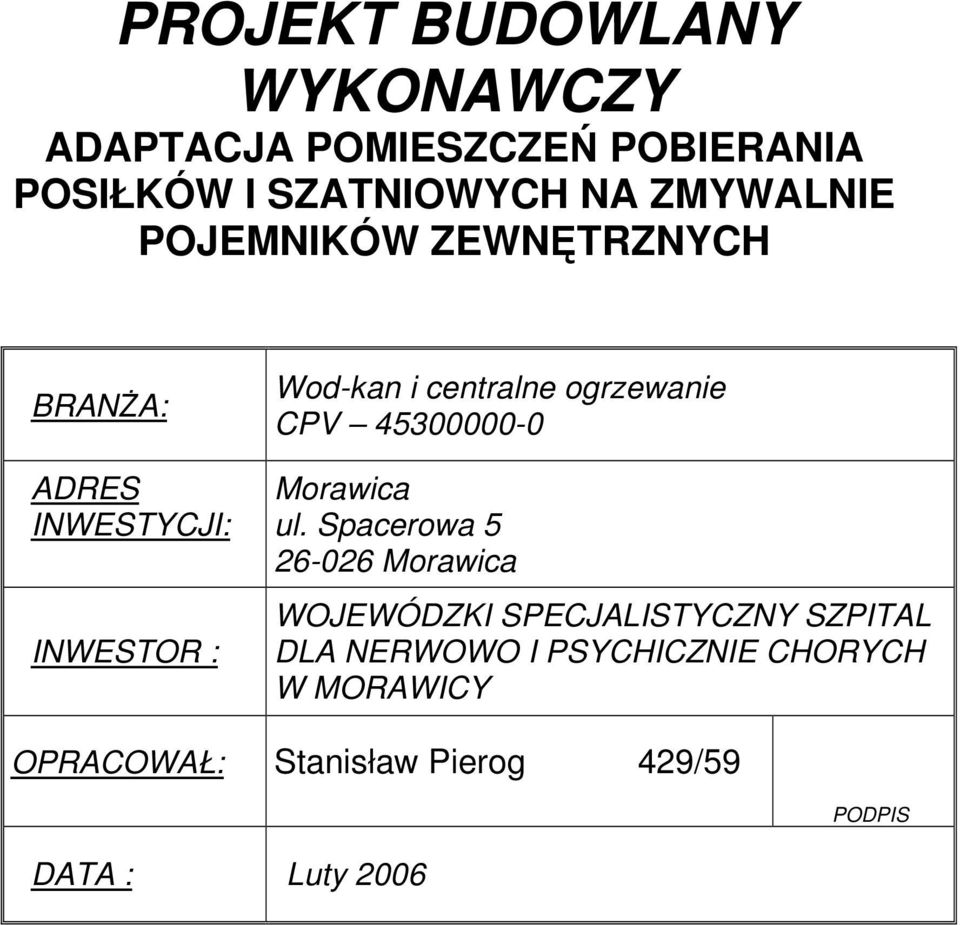 ogrzewanie CPV 45300000-0 Morawica ul.