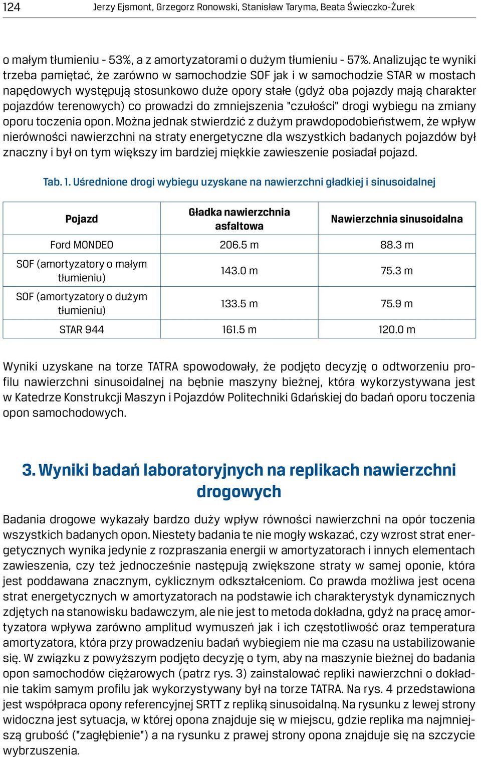 terenowych) co prowadzi do zmniejszenia "czułości" drogi wybiegu na zmiany oporu toczenia opon.