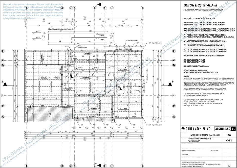 /WYS. ), POZIOM OLNY +,0 m +,0 x0 teriva,0/ l =00 cm 00 WN belka teriva l=cm 0 PŻ- SS płyta żelbetowa xl/0 P teriva,0/ l =0 cm P P teriva,0/ l =0 cm WN P teriva,0/ l =0 cm 0 0 teriva,0/ l =0 cm S S S