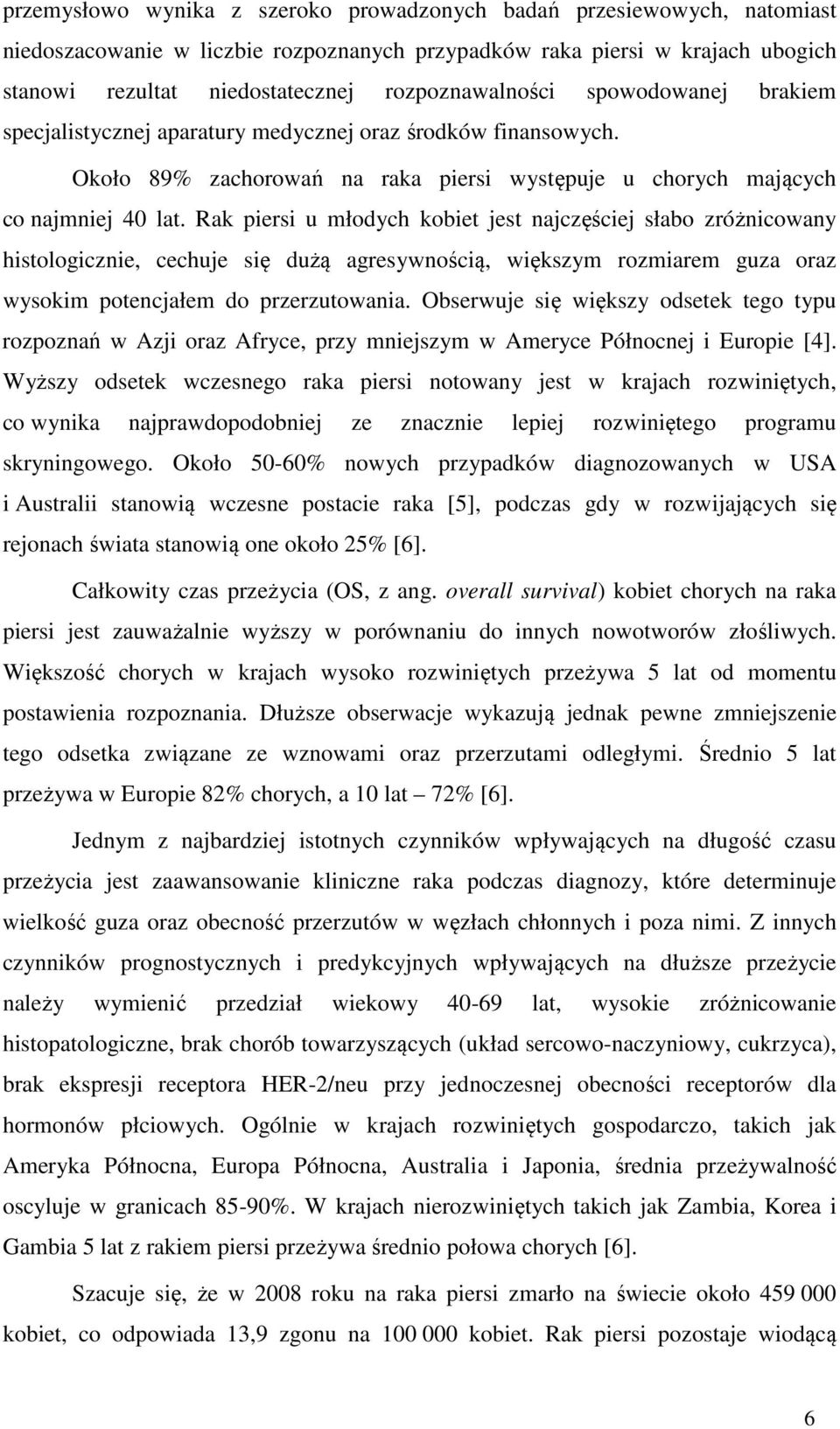 Rak piersi u młodych kobiet jest najczęściej słabo zróżnicowany histologicznie, cechuje się dużą agresywnością, większym rozmiarem guza oraz wysokim potencjałem do przerzutowania.