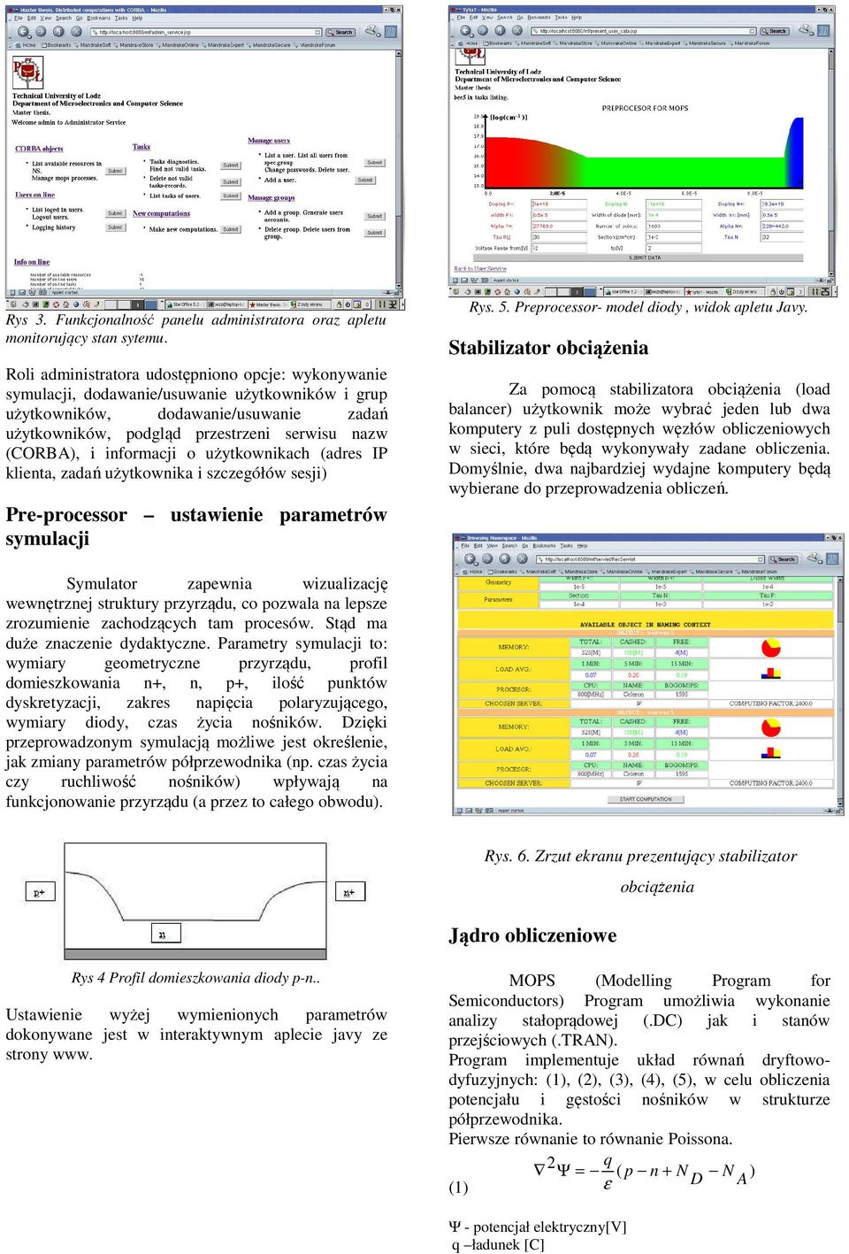 informacji o użytkownikach (adres IP klienta, zadań użytkownika i szczegółów sesji) Pre-rocessor ustawienie arametrów symulacji Rys. 5. Prerocessor- model diody, widok aletu Javy.