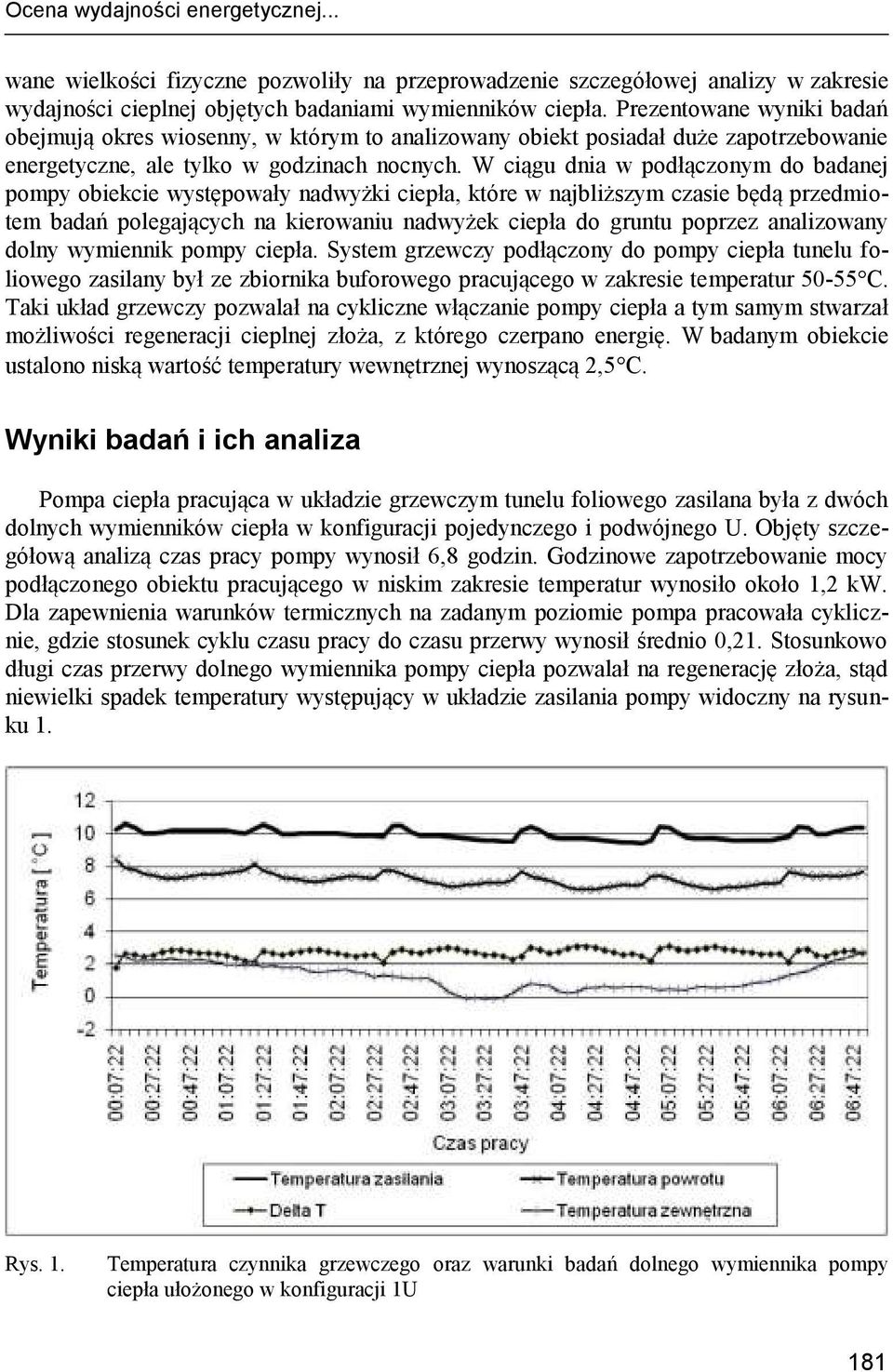 W ciągu dnia w podłączonym do badanej pompy obiekcie występowały nadwyżki ciepła, które w najbliższym czasie będą przedmiotem badań polegających na kierowaniu nadwyżek ciepła do gruntu poprzez