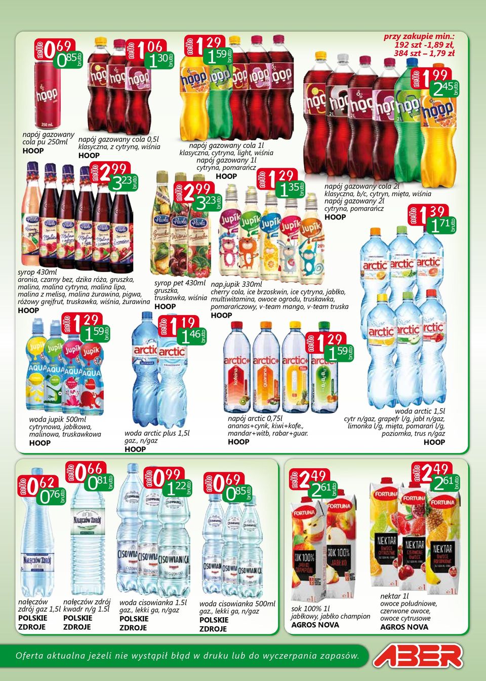 napój gazowany 1l cytryna, pomarańcz 2 99 3 23 1 35 napój gazowany cola 2l klasyczna, b/c, cytryn, mięta, wiśnia napój gazowany 2l cytryna, pomarańcz 1 39 1 71 syrop 430ml aronia, czarny bez, dzika