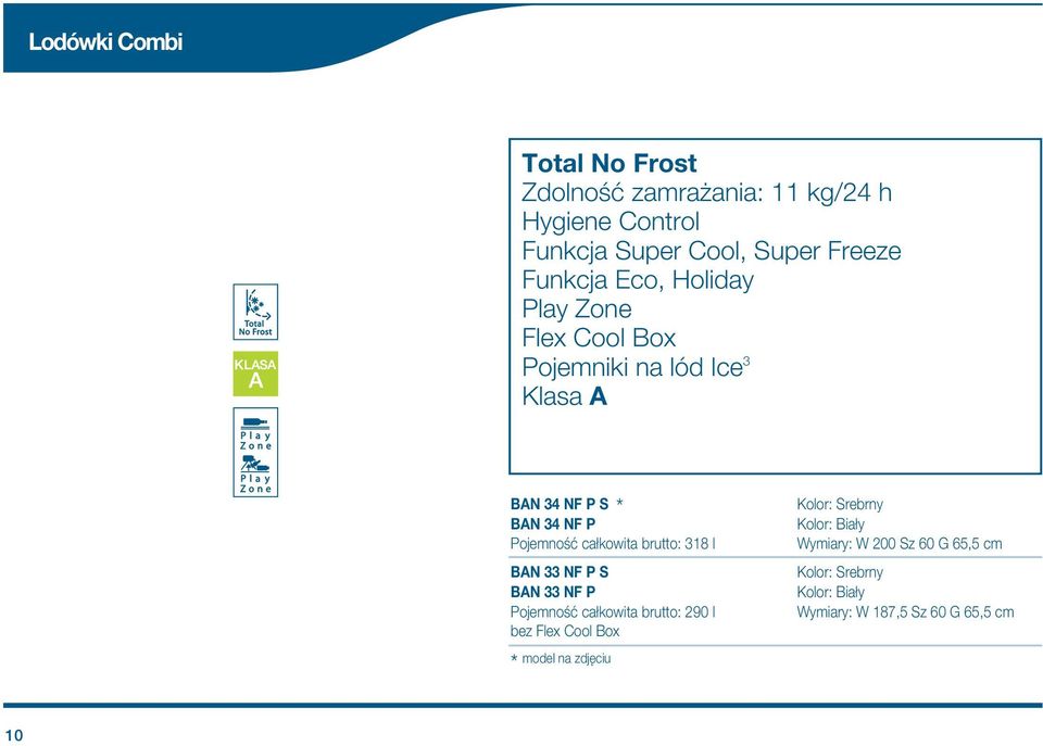 kowita brutto: 318 l BN 33 NF P S BN 33 NF P Pojemnoœæ ca kowita brutto: 290 l bez Flex Cool Box model na