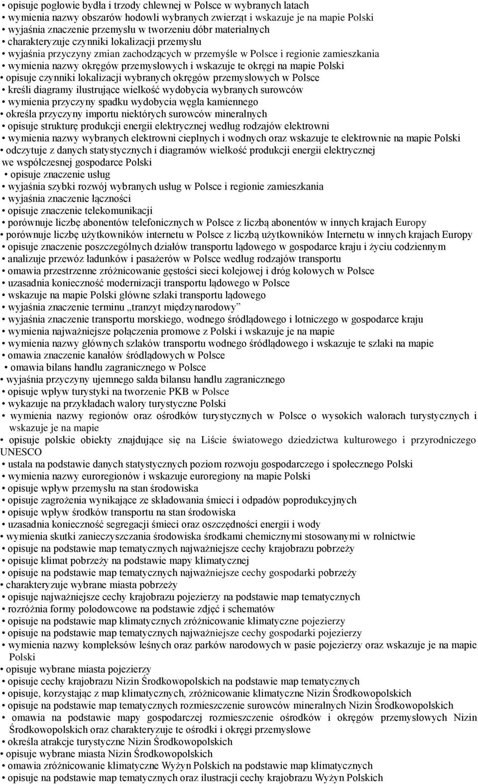 na mapie Polski opisuje czynniki lokalizacji wybranych okręgów przemysłowych w Polsce kreśli diagramy ilustrujące wielkość wydobycia wybranych surowców wymienia przyczyny spadku wydobycia węgla