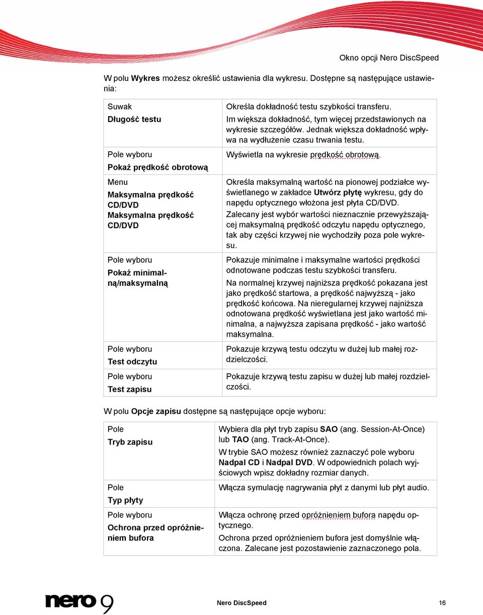 dokładność testu szybkości transferu. Im większa dokładność, tym więcej przedstawionych na wykresie szczegółów. Jednak większa dokładność wpływa na wydłużenie czasu trwania testu.