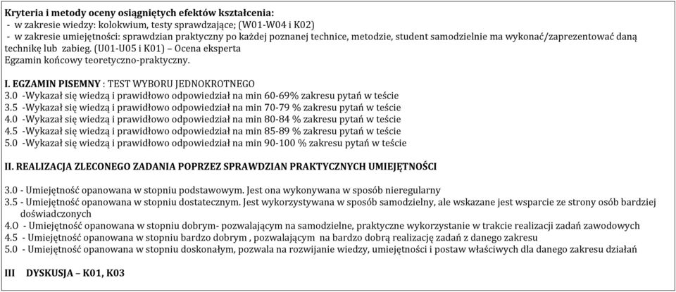 EGZAMIN PISEMNY : TEST WYBORU JEDNOKROTNEGO 3.0 -Wykazał się wiedzą i prawidłowo odpowiedział na min 60-69% zakresu pytań w teście 3.