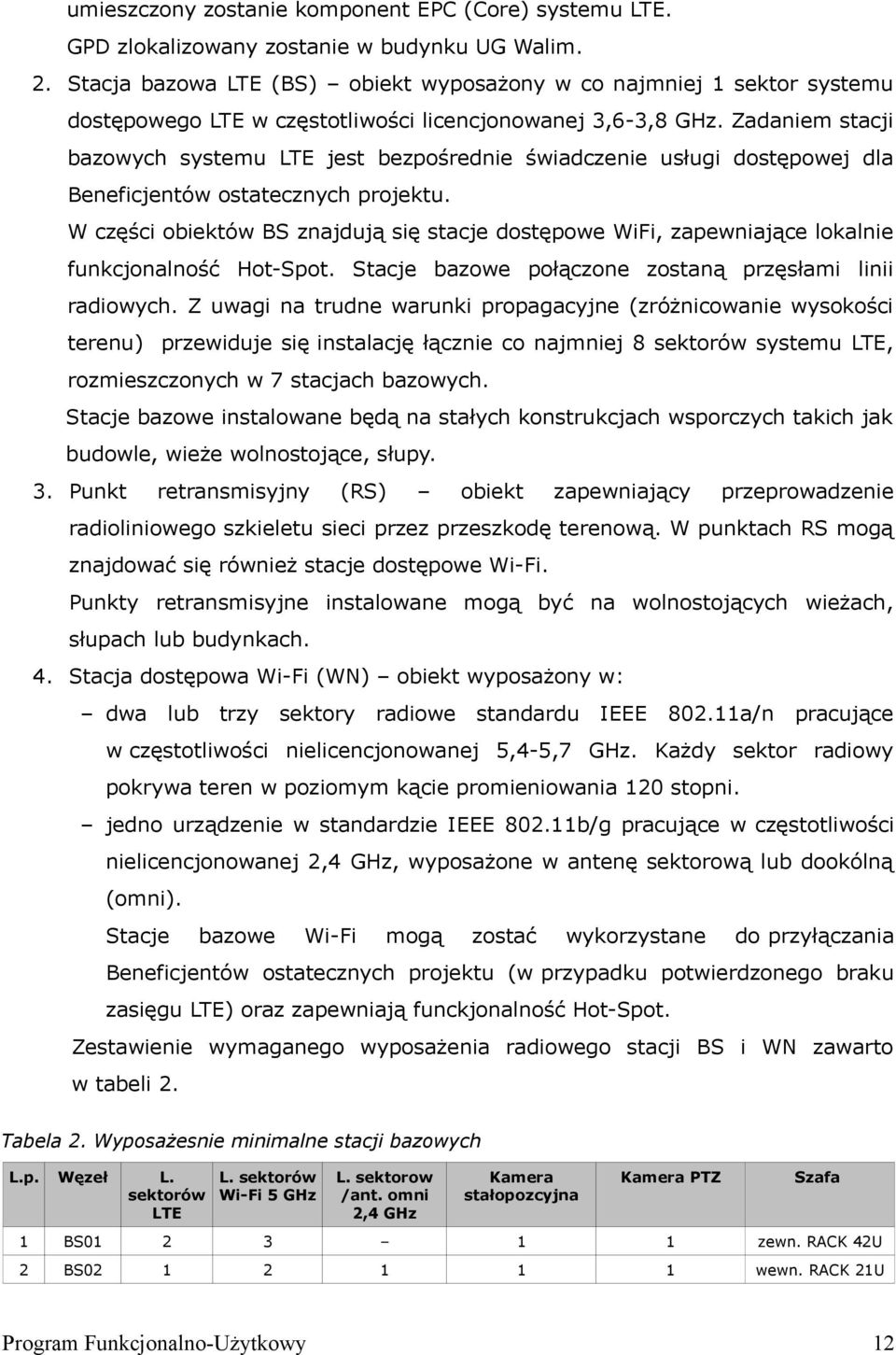 Zadaniem stacji bazowych systemu LTE jest bezpośrednie świadczenie usługi dostępowej dla Beneficjentów ostatecznych projektu.