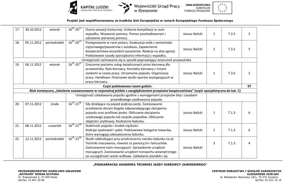 Podstawowe zasady sporządzania informacji z wypadku. Janusz Balicki 2 T.3.5 5 Umiejętność zachowania się w sposób poprawiający wizerunek przewoźnika 19. 06.11.